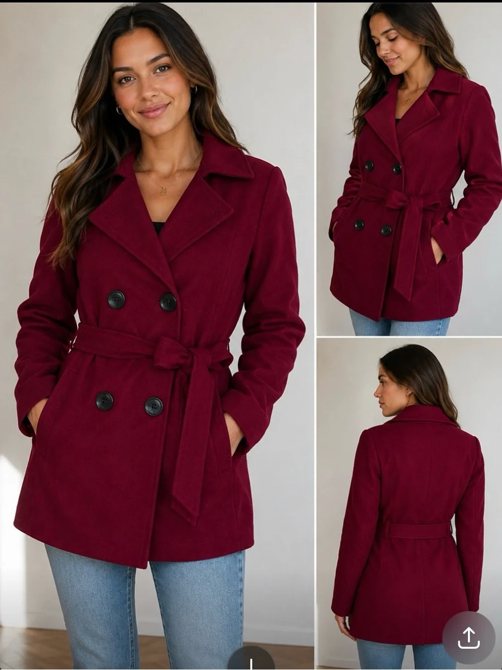 Rampage Burgundy Double-Breasted Trench Coat